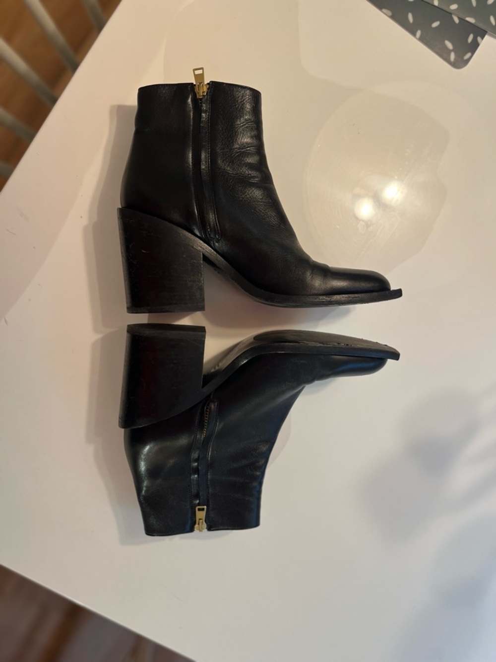 Marni Black Leather Square-Toe Ankle Boots with Block Heel - Picture 6 of 10